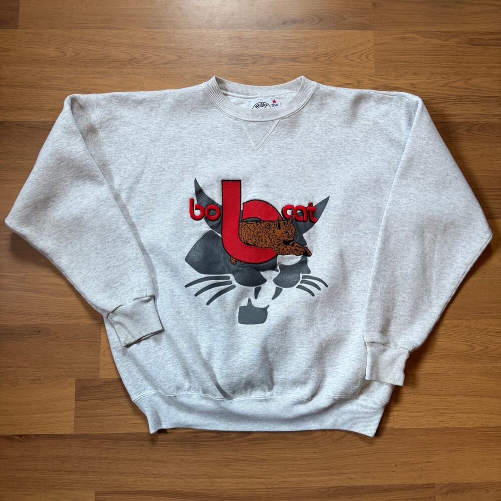 Vintage 80's K Products Bobcat Farming Gray Red Crewneck Pullover Sweatshirt L